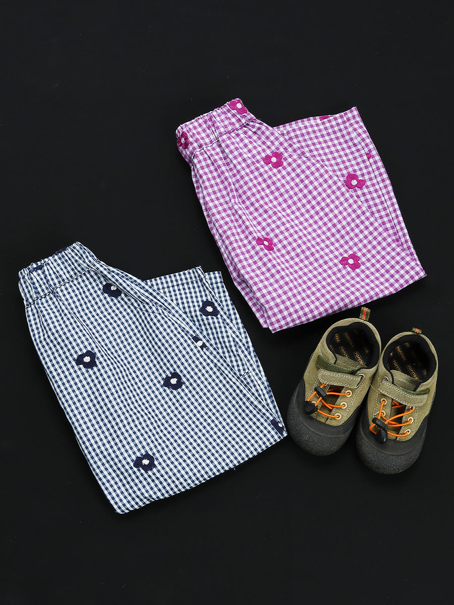 Children's Knickerbockers Summer Lightweight Breathable Plaid Air Children's Pants