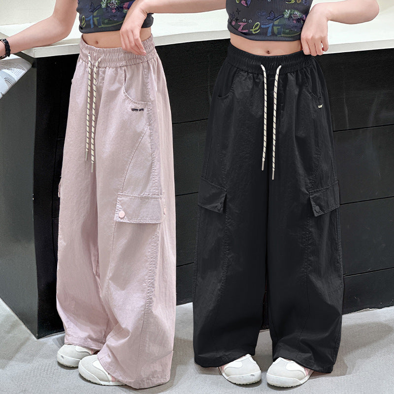 Thin Casual Western Style Overalls Breathable Drawstring Children's Pants