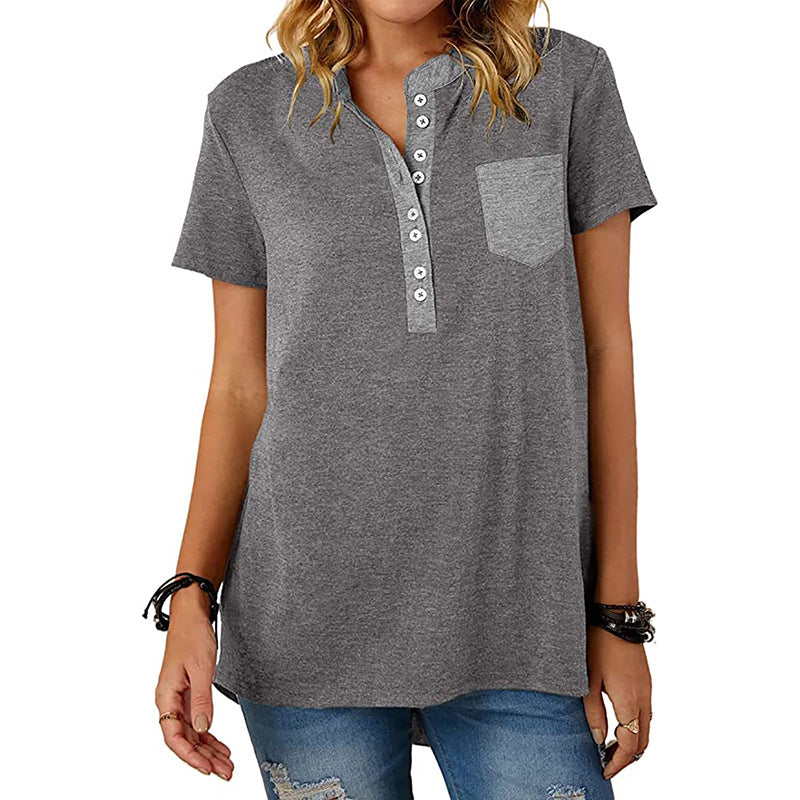 Women's Casual Pocket Stitching Loose Short-sleeved Women's T-shirt