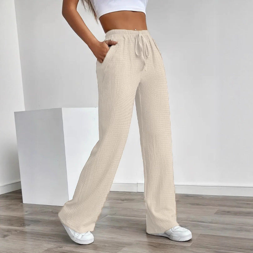 Women's Solid Color Pattern Loose Elastic Rope Pocket Neutral Casual Pants