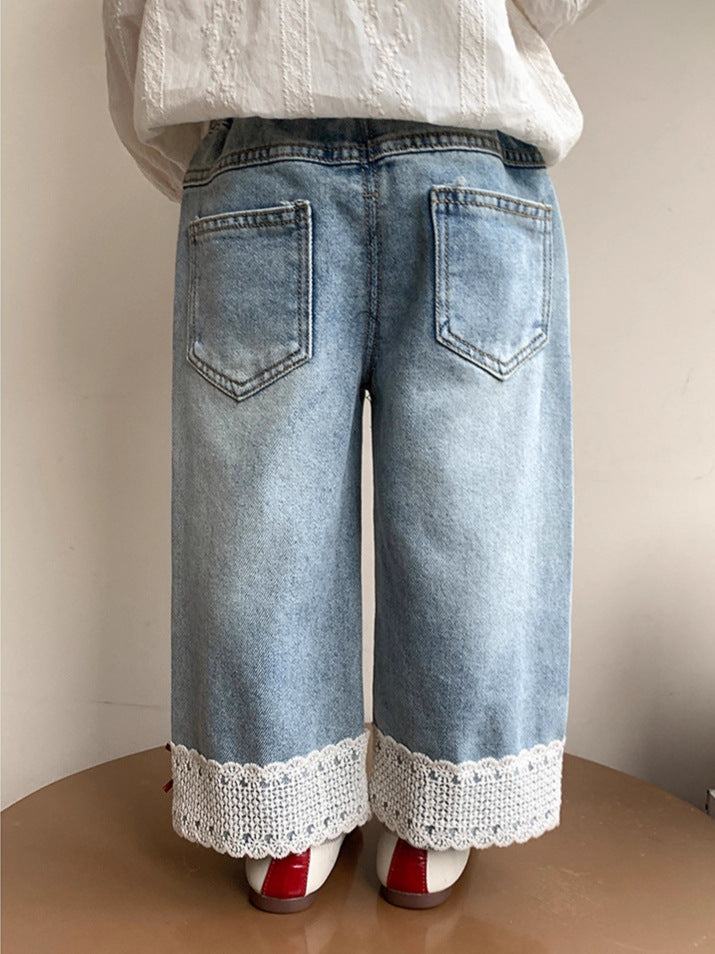 Children's Lace Bow Denim Fashionable Clothing Children's Pants