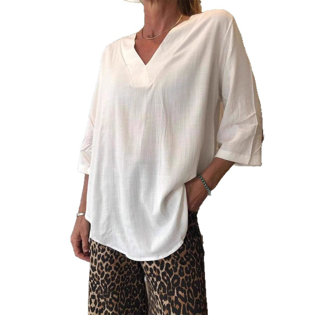 New Women's Casual Collar Solid Color Women's T-shirt