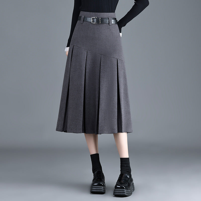 Winter Thick Mid-length Small Pleated High Waist A- Skirts