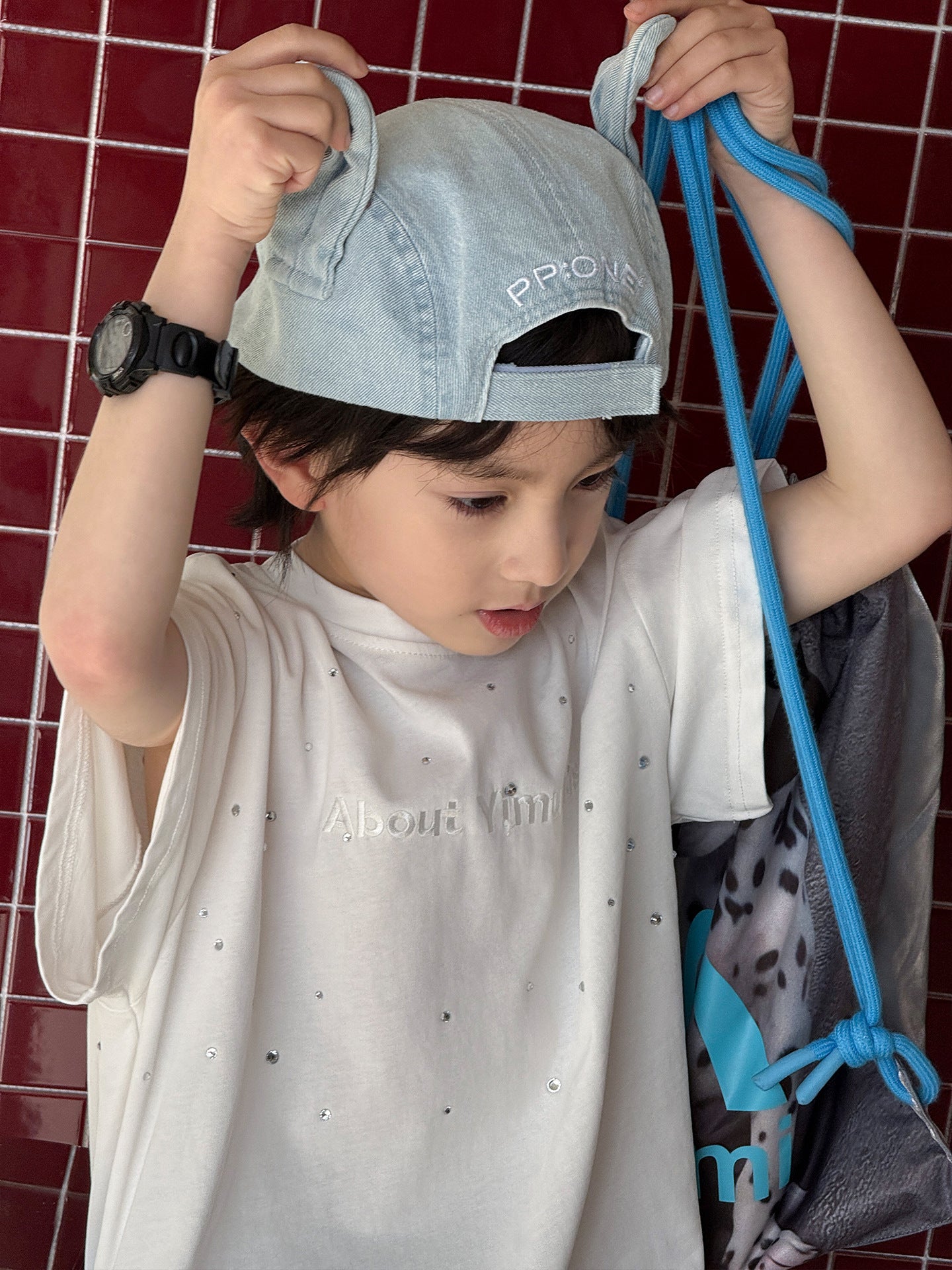 Children's Summer Trendy Top Hot Drilling Craft Round Neck Pullover Leisure Children's T-shirt