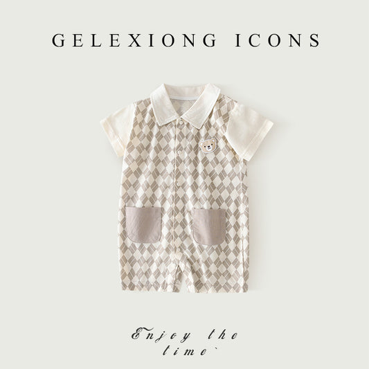 Sleeved Kazakhstan Fashionable Pure Cotton Born Clothes Lapel Handsome Jumpsuit, Climbing Suit