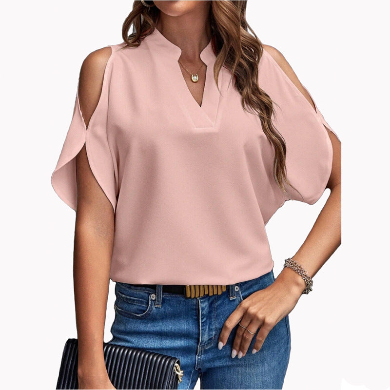 Popular Women's Summer Solid Color Loose Lace Shirt, Chiffon Shirt