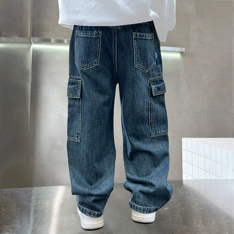 Children's Jeans Medium Large Sports Trousers Loose Western Style Wide Children's Pants