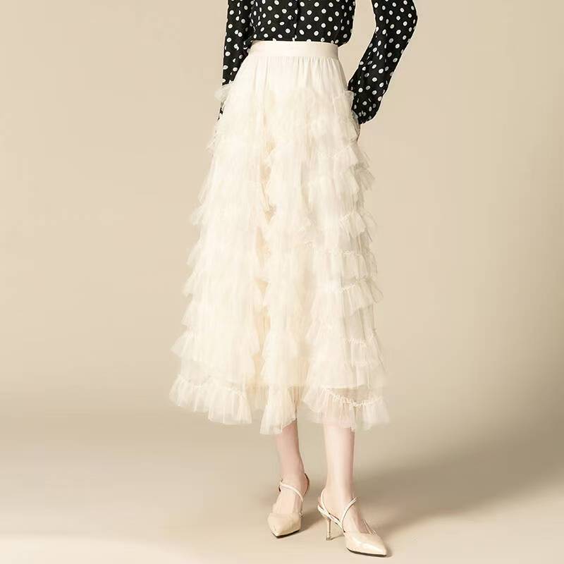 Women's Of Mesh Cake Dress Spring Puffy Long Large Skirt
