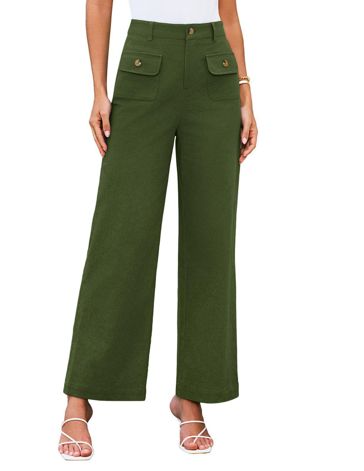 Women's Waist Wide Leg Stretch Trousers Formal Wear Business Work Belt Casual Pants