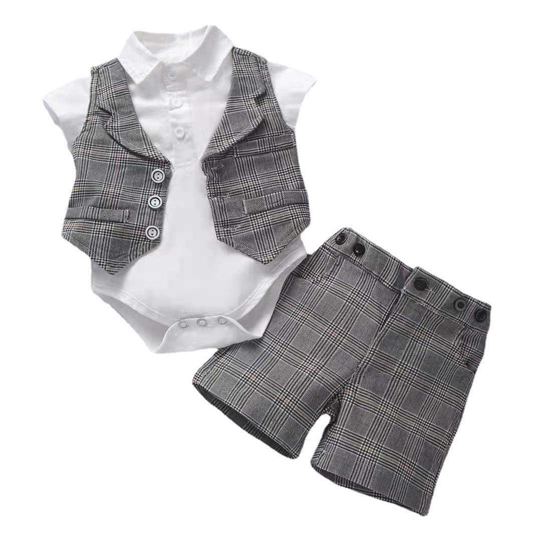 Summer Boy Gentleman One Year Old Celebration Dress Romper Vest Jumpsuit, Climbing Suit