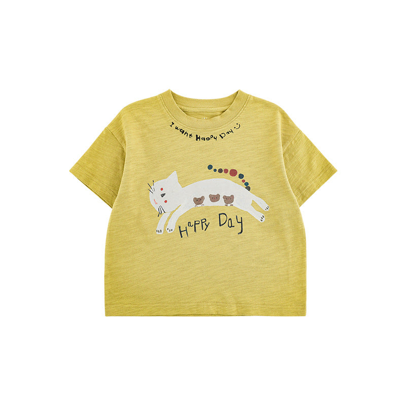 Wu Cartoon Digital Printed Summer Cute Refreshing Loose Casual Short Children's T-shirt