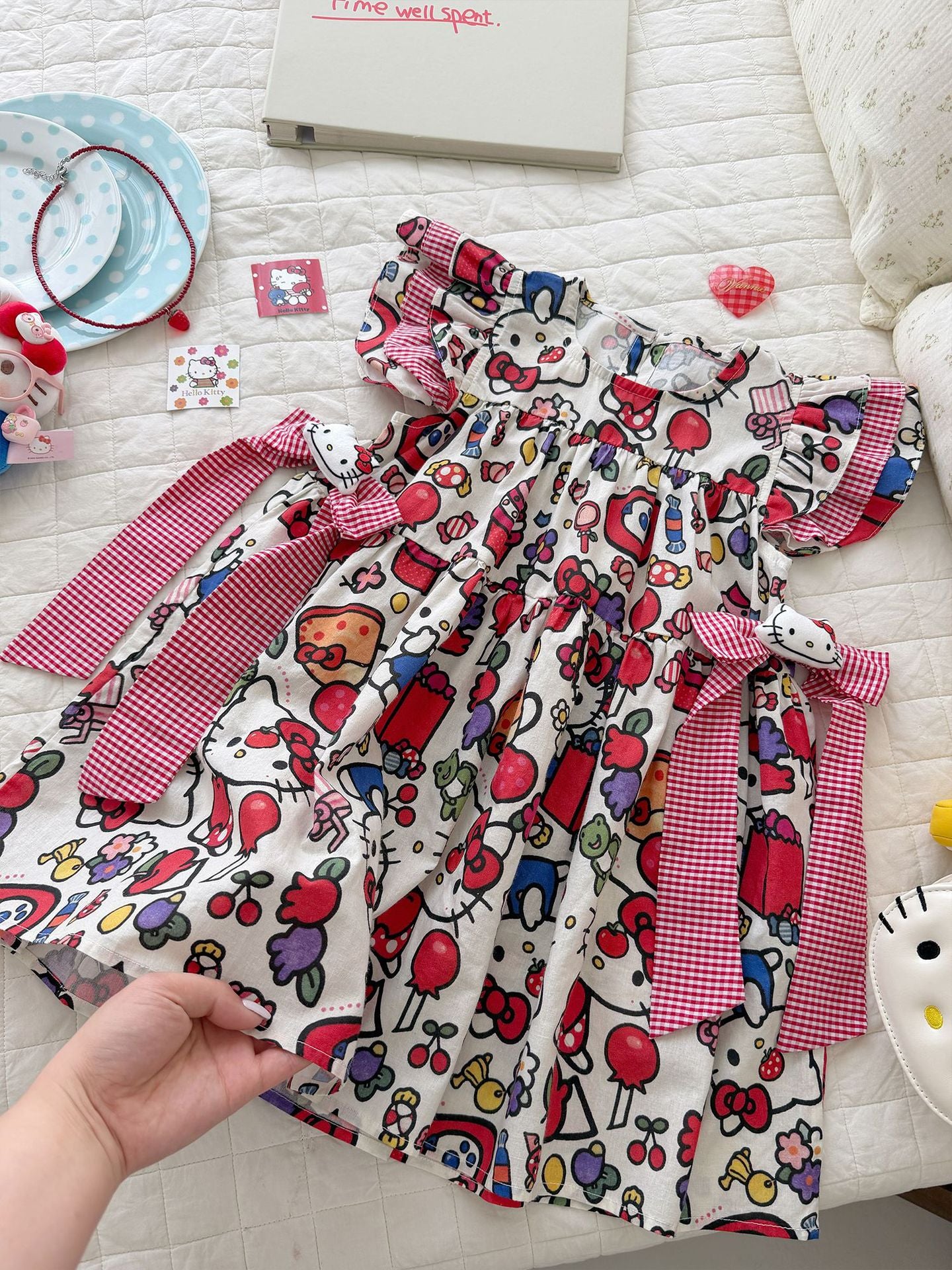 Summer Cat Combed Cotton Flounced Sleeve Princess Children's Dress