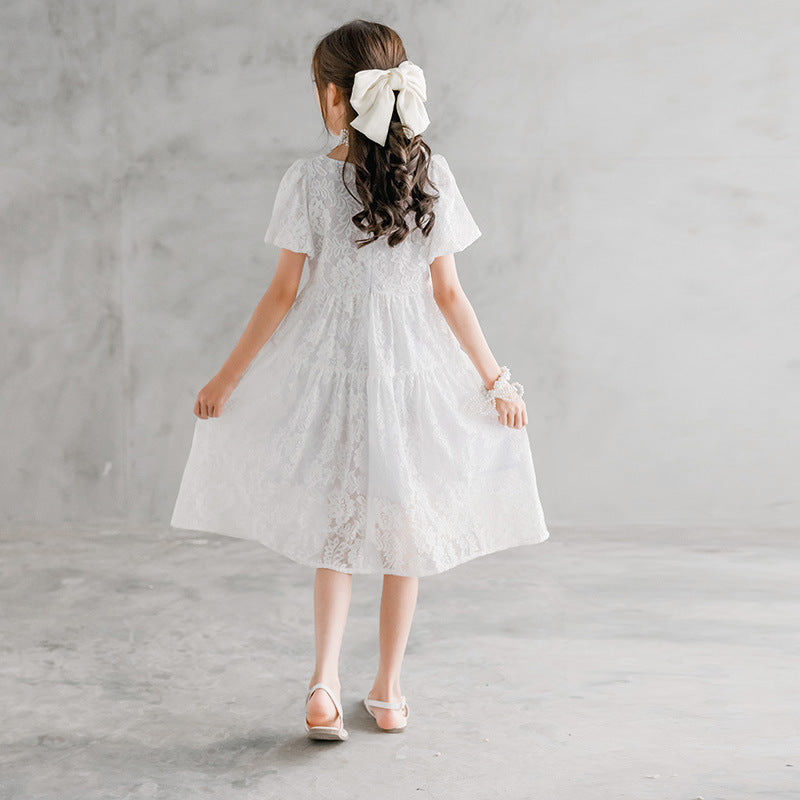 Children's Princess Summer Korean Lace Pearl Children's Dress