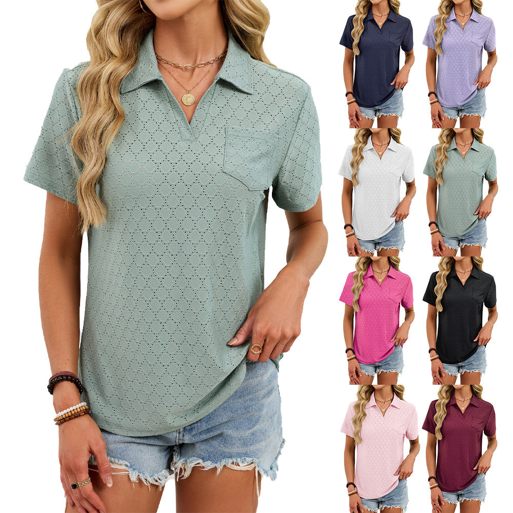 Women's Summer Sleeve Lapel Pocket Loose Shorts