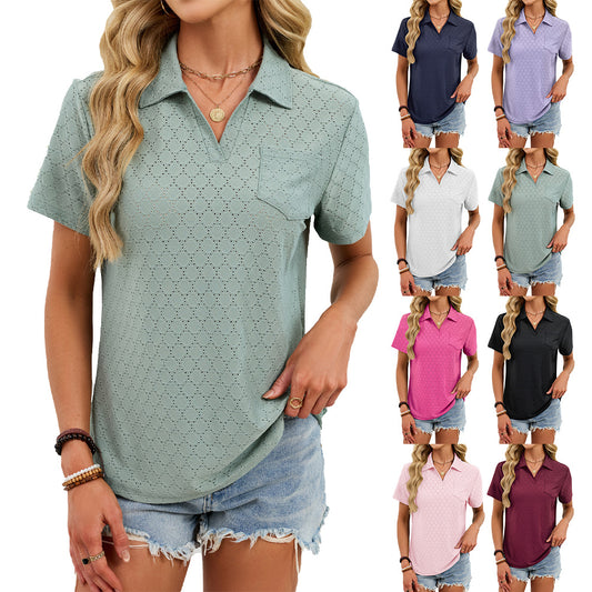 Women's Summer Sleeve Lapel Pocket Loose Shorts