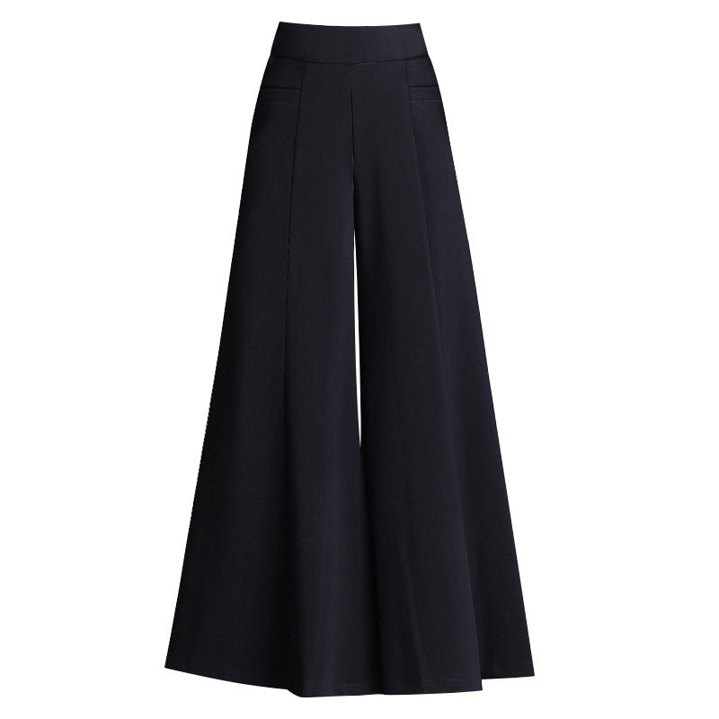 Spring High Waist Flared Loose Culotte Black Casual Pants