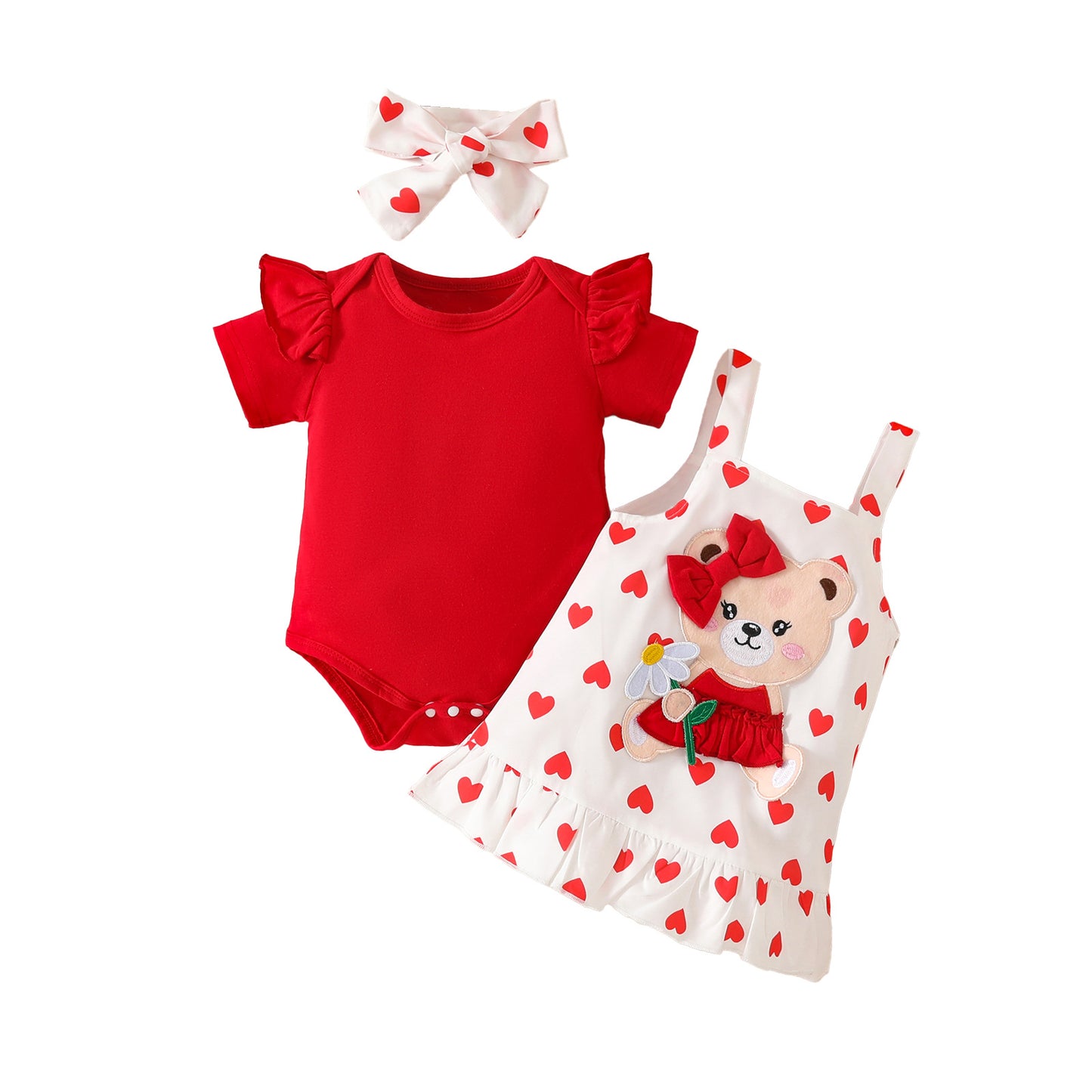 Children's Clothing Summer Short Sleeve Triangle Rompers Love Bear Zhang Zi Children's Suit