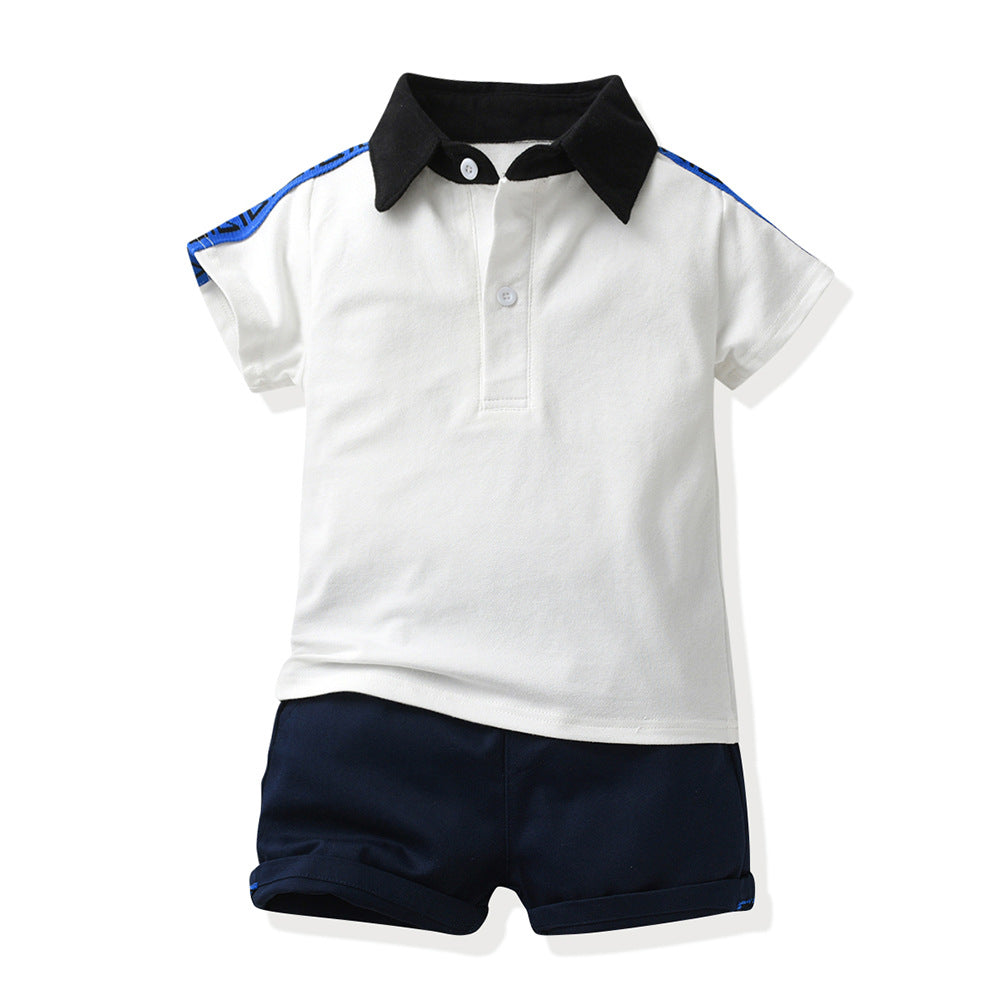 Summer Two-color T-shirt Romper Cotton Short Sleeve Top Pants Two-piece Children's Suit