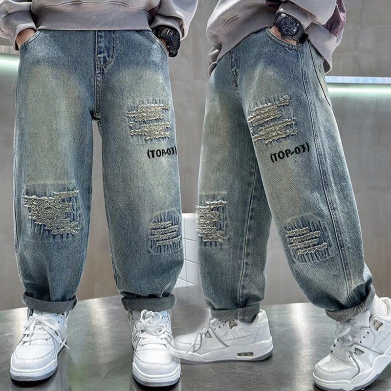 Children's Medium Large Sickle Boys Handsome Loose Children's Pants