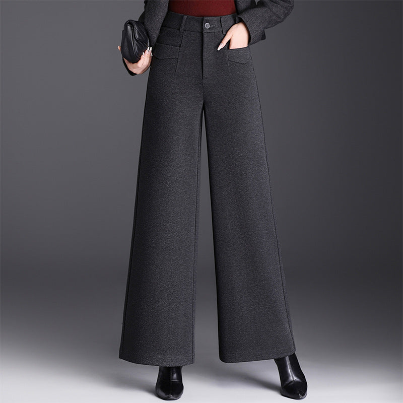 Women's Hiding Woolen Fleece-lined High Waist Slimming Loose Straight Pants
