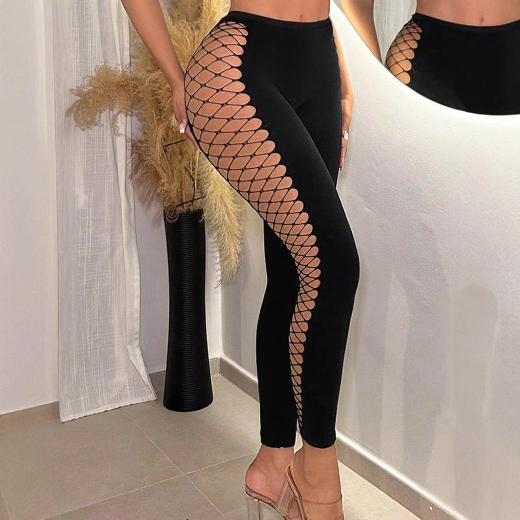 Women's Spring Fishnet Sexy Fashion High Elastic Knitted Trousers Pants
