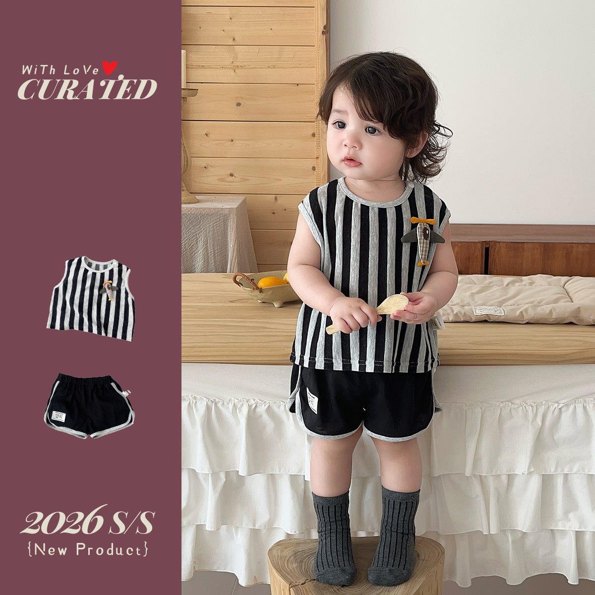 Children's Summer Western Infant Vertical Striped Sleeveless Vest Children's Suit