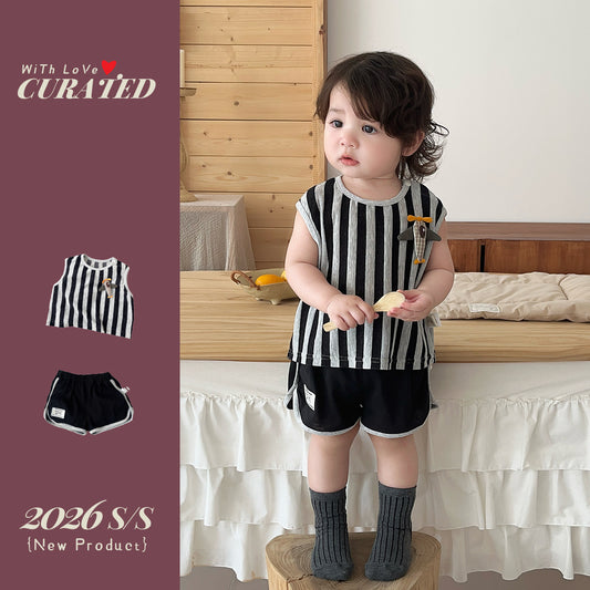 Children's Summer Western Infant Vertical Striped Sleeveless Vest Children's Suit