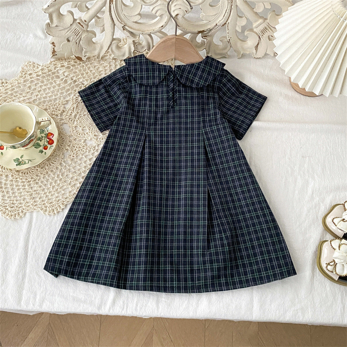 Summer Plaid Korean Style Doll Collar Fashionable Children's Dress