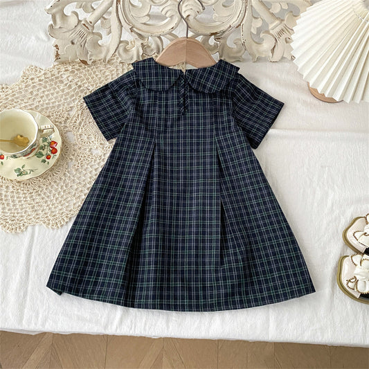 Summer Plaid Korean Style Doll Collar Fashionable Children's Dress
