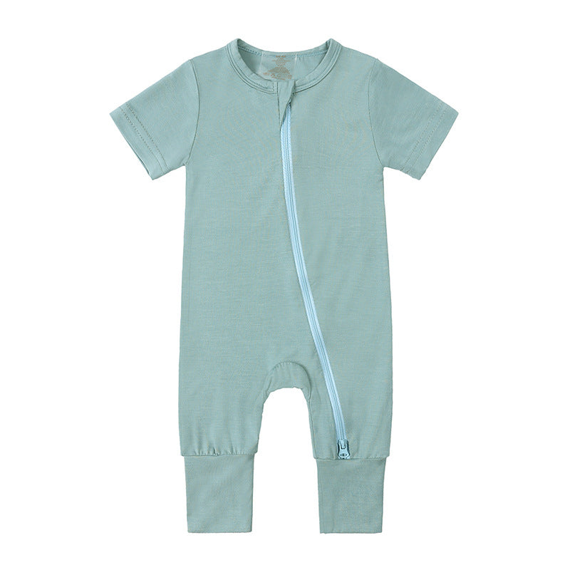 Jumpsuit Summer Bamboo Fiber Style Short Sleeve Male Female Jumpsuit, Climbing Suit