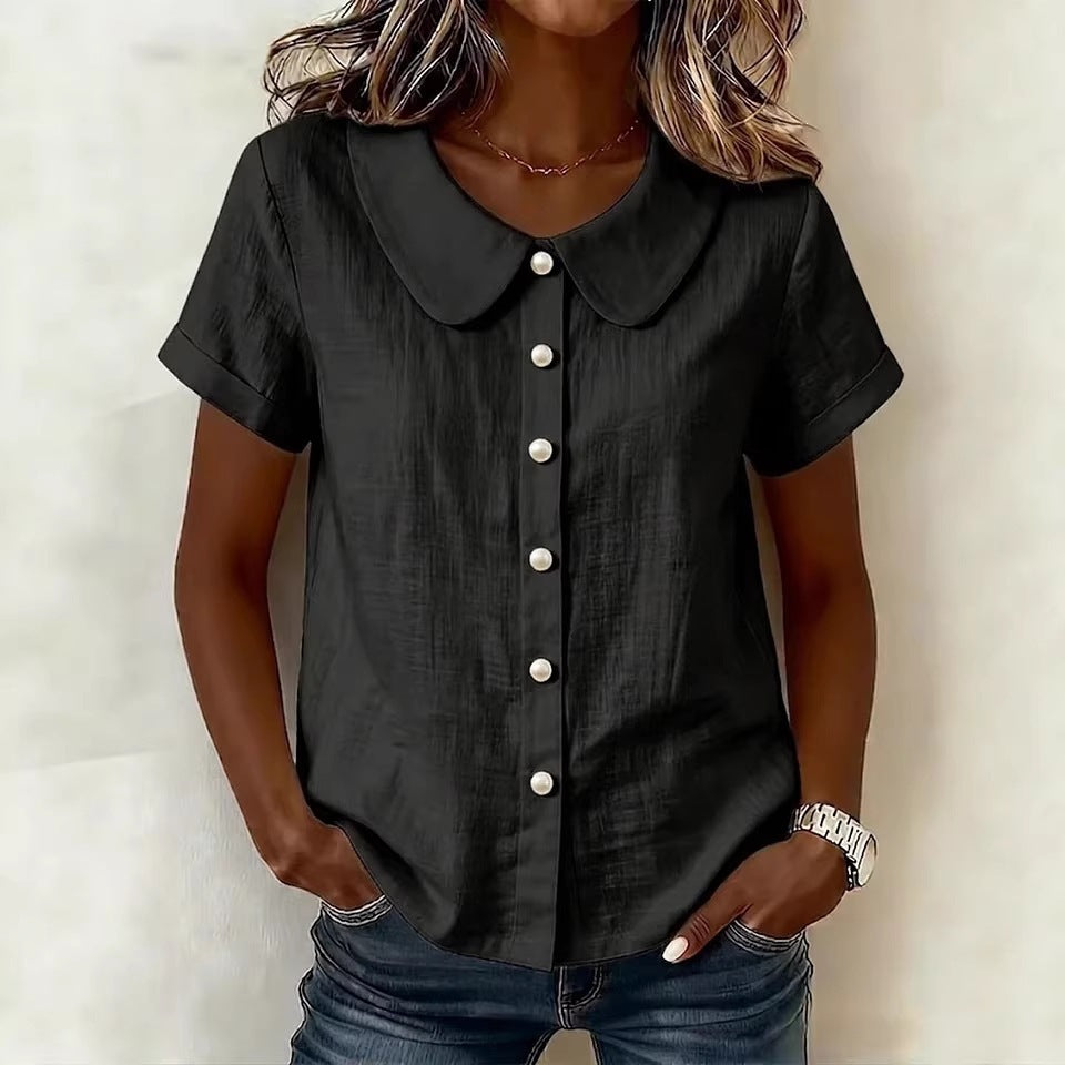 Women's Summer Solid Color Sleeve Casual Loose Blouse