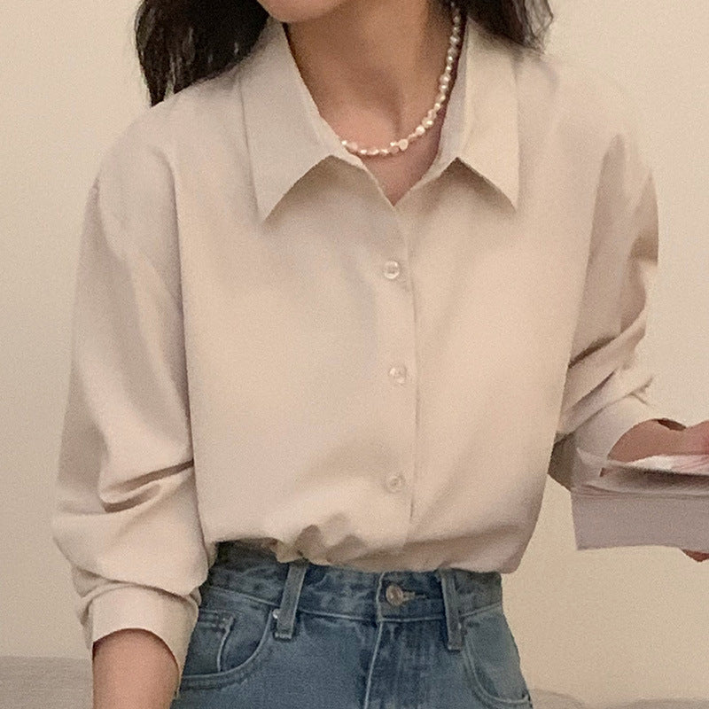 Women's Solid Color French Shirt Korean Style Loose Slim Fit Blouse