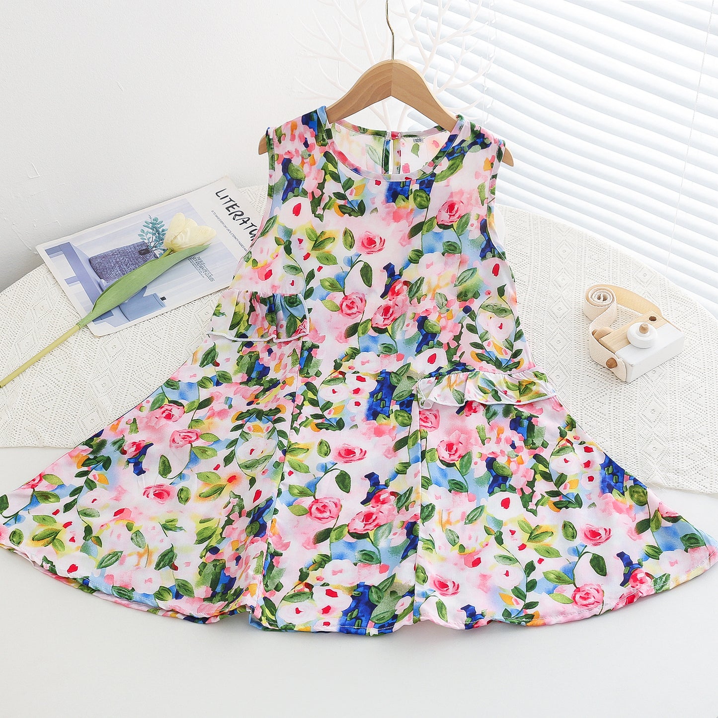Children's Floral Cotton Thick Summer Medium Large Artificial Children's Dress