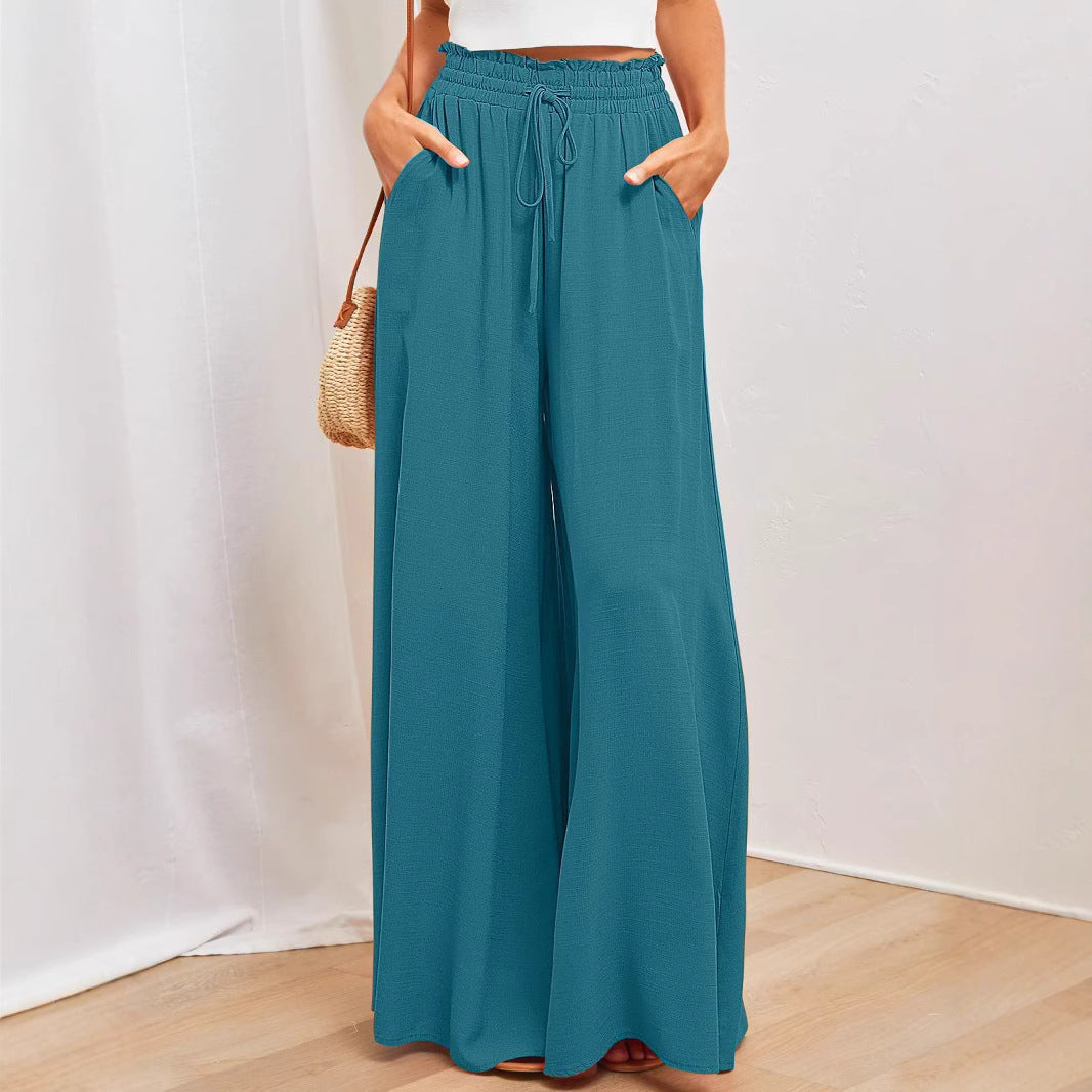 Women's Elastic Waistband Wide Leg High Waist Long Pants