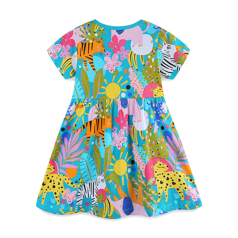 Princess Round Neck Pullover Knitted Cotton Short Sleeve Children's Dress