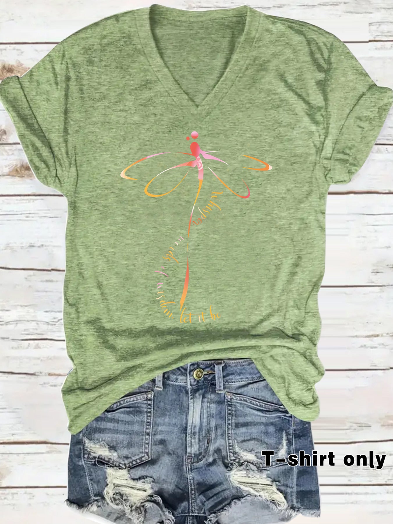 Women's Summer High-grade Dragonfly Letter Slogan Printed Women's T-shirt