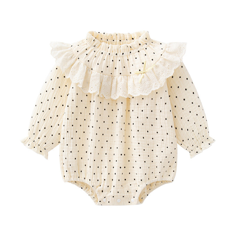 For One Month Old Western Style Lace Cotton Long-sleeved Romper Jumpsuit, Climbing Suit