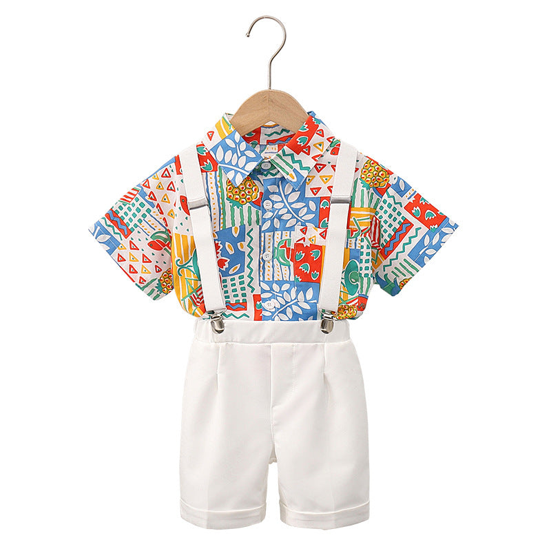 Children's Summer Short Sleeve Boy's Floral Top Style Casual Shorts Seaside Children's Suit