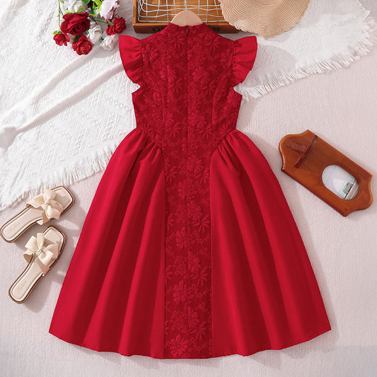 Children's Summer Red Chinese Embroidery Patchwork Princess Children's Dress