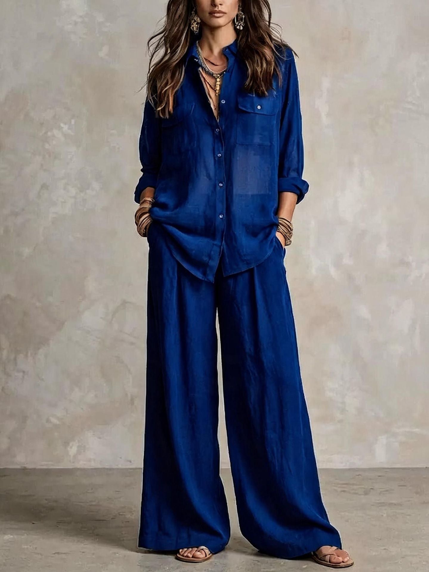 Women's Linen Breathable Lightweight Long-sleeved Shirt Vacation Pants