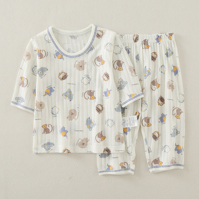 Children's Summer Cotton Thin Casual Air Conditioning Clothes Boy's Cropped Children's Suit