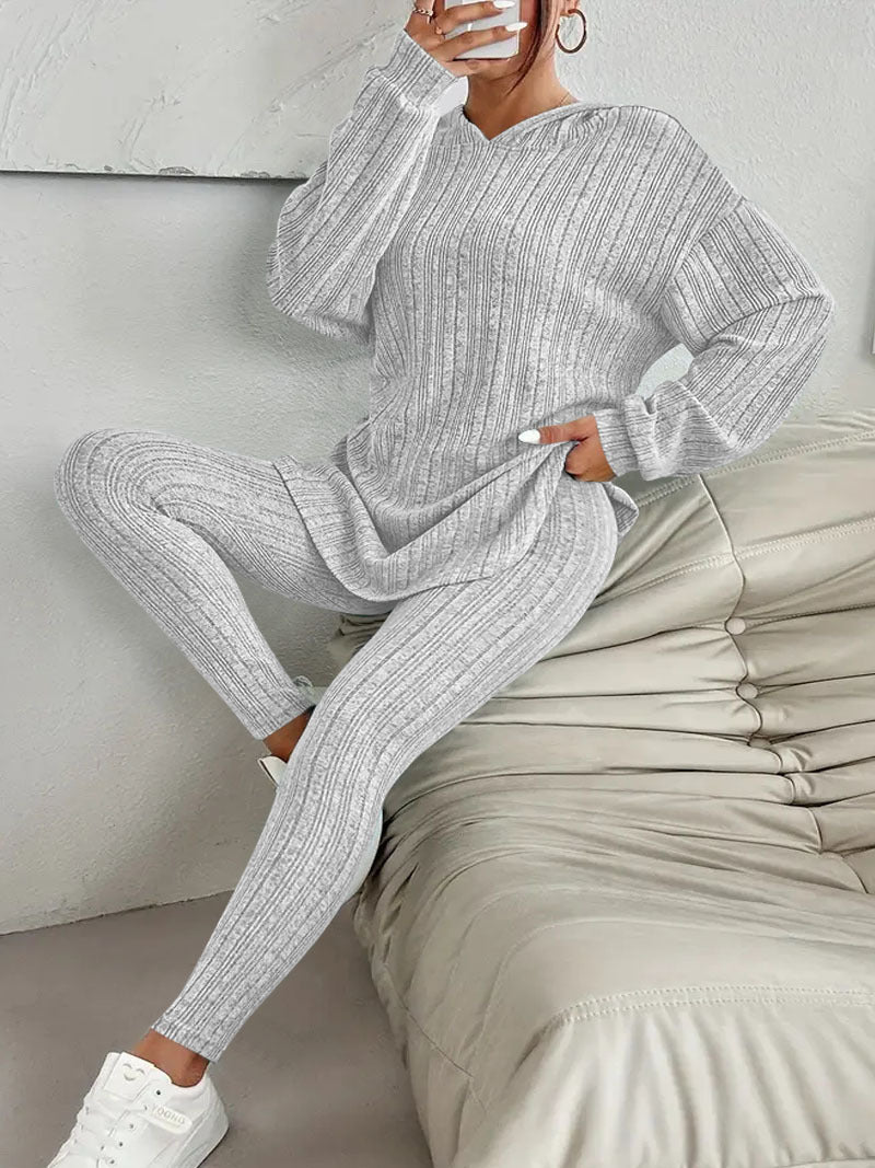 Women's Solid Color Long Sleeve Hooded Trousers Suits