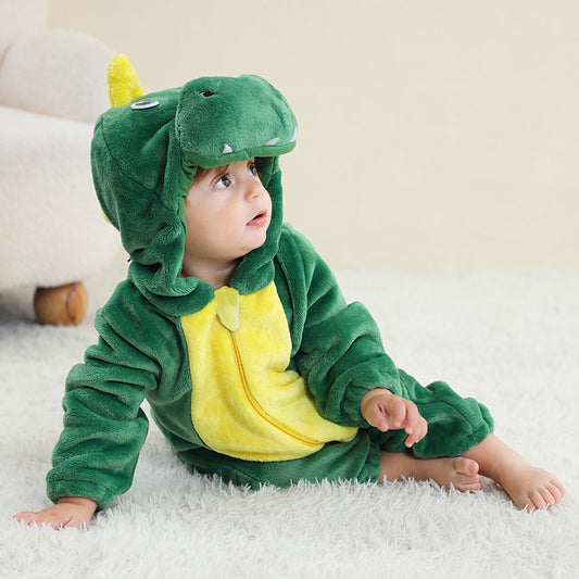 Children's Cartoon One-piece Pajama Animal Flannel Romper Jumpsuit, Climbing Suit