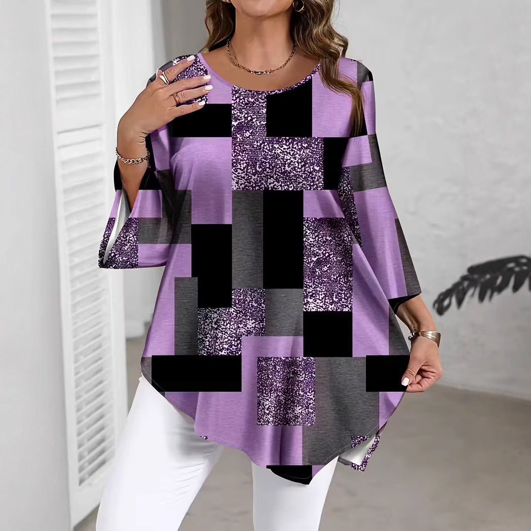 Women's Versatile Printed Crew Neck Optional Large Size T-shirt