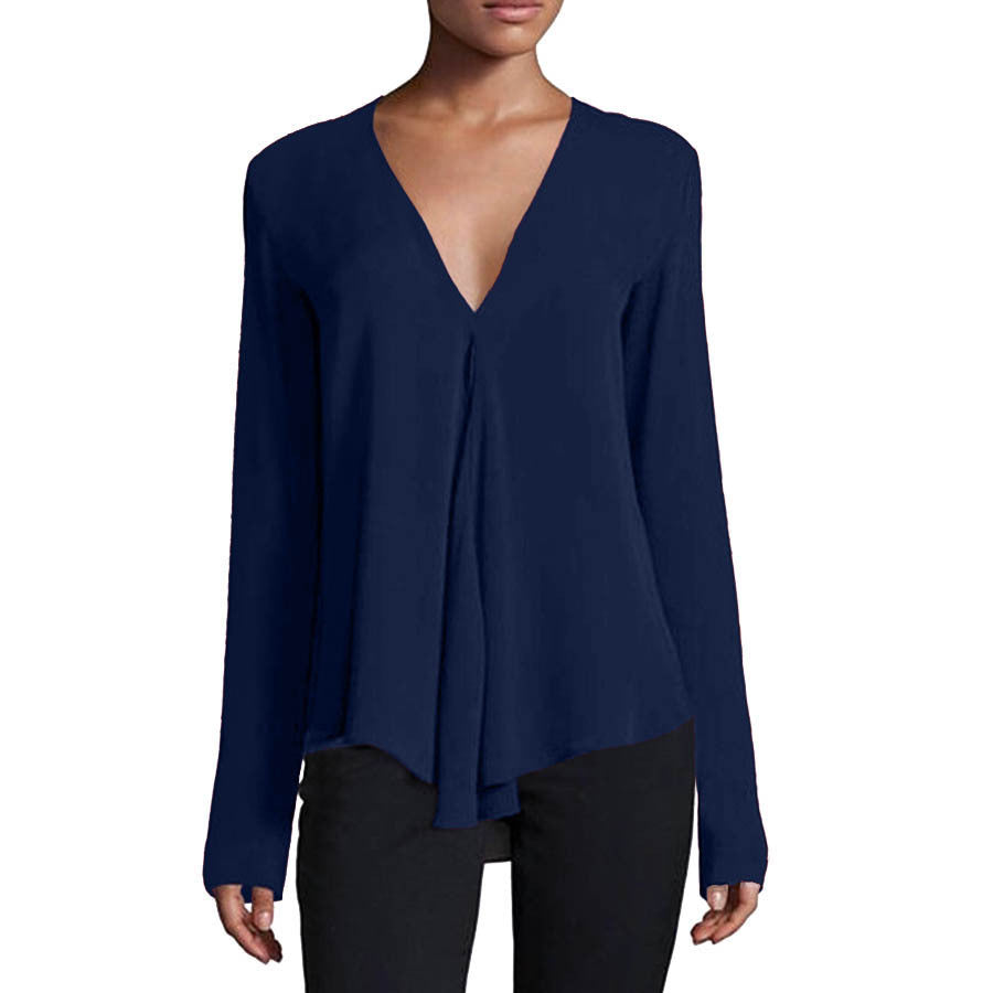 Women's Commuter Sleeve Solid Color Pullover Fashionable Lace Shirt, Chiffon Shirt