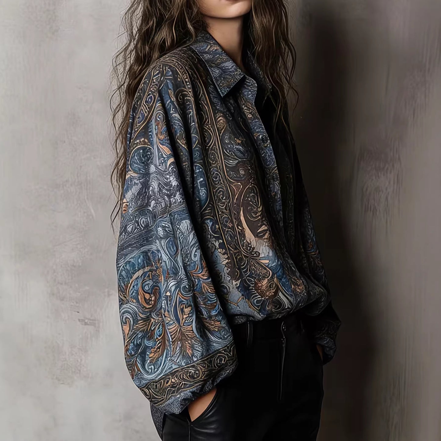 Fashionable Printed Loose Slim Fit Elegant Lace Shirt, Chiffon Shirt