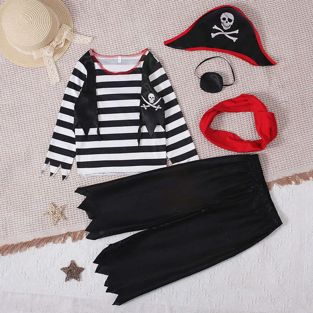 Children's Summer Pirate Role Costume Long-sleeved Striped Children's Suit