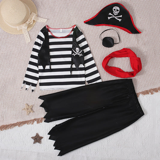Children's Summer Pirate Role Costume Long-sleeved Striped Children's Suit