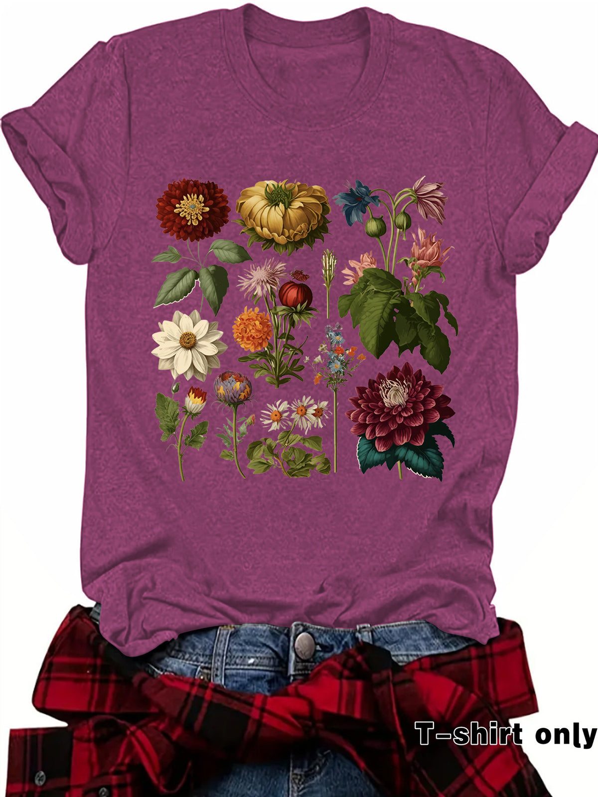 Graceful Floral Print Sleeve Loose Fashion Women's T-shirt