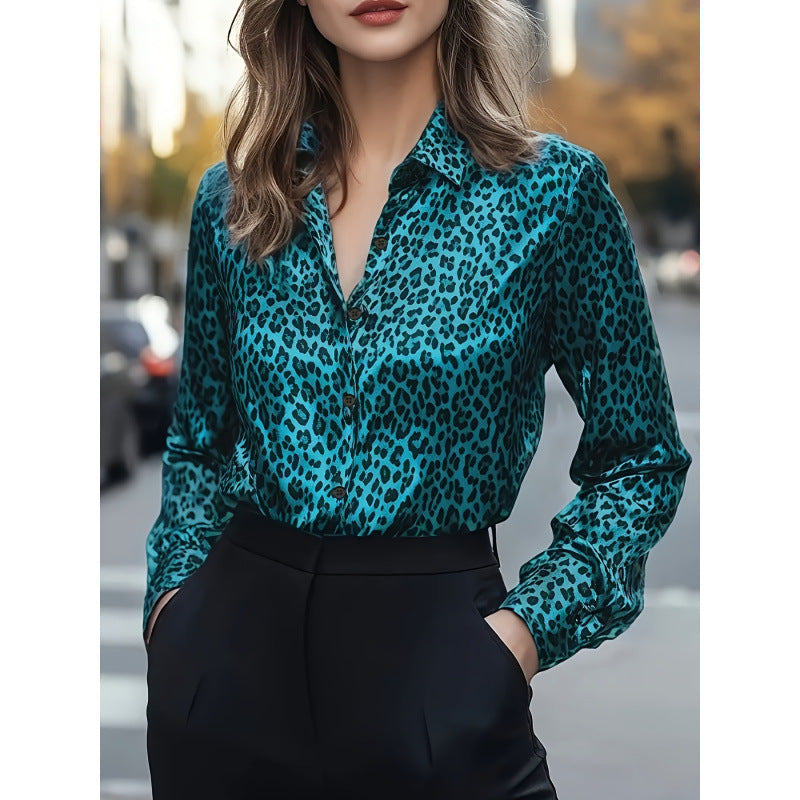Women's Autumn Satin Printed Long-sleeved Shirt Blouse